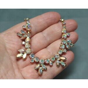 Vintage Pink Iridescent AB Rhinestone Necklace